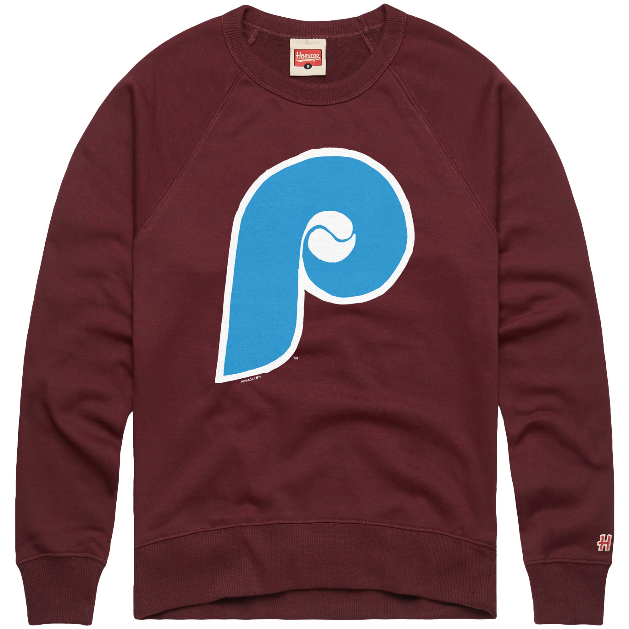 Men's Homage Burgundy Philadelphia Phillies Retro Tri-Blend Pullover Sweatshirt